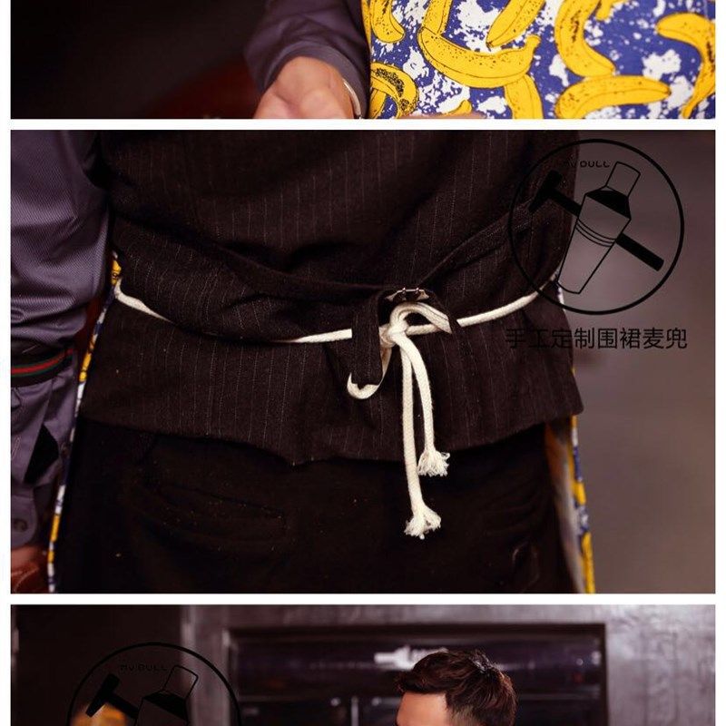 调酒师围裙香蕉图案印围裙肩带头层牛皮特色帆布围裙定制loo,家庭/个人清洁工具,围裙,淘宝优惠券,粉丝福利购,淘宝优惠卷
