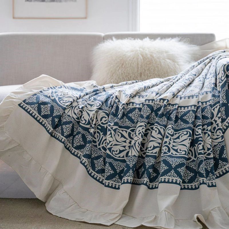 新复古青瓷棉麻民族风全包沙发大盖布钢琴防尘罩巾桌布