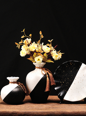 欧式陶瓷摆件三件家居饰品酒柜装饰品装饰房间客厅花瓶工艺品