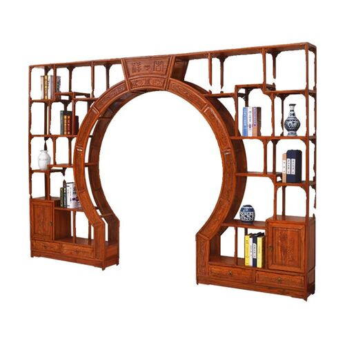 客厅实木月洞门博古架仿古月亮圆拱门玄关柜多宝阁背工厂