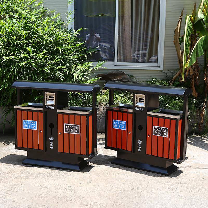钢木二分类垃圾箱户外不锈钢环卫果皮箱带烟缸景区垃圾桶防腐蚀