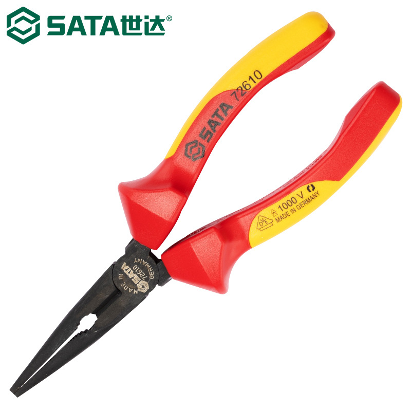 世达72610高压绝缘尖嘴钳尖咀钳长嘴钳子电工钳G系列6英寸