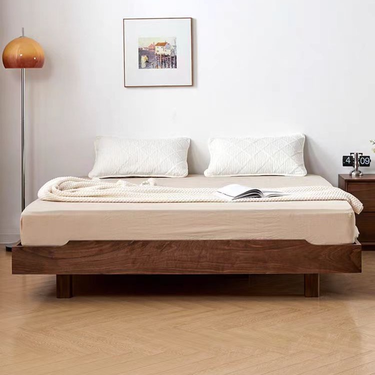 黑胡桃木榻榻米矮床日式现代简约床架北欧无靠背床全实木无床头床