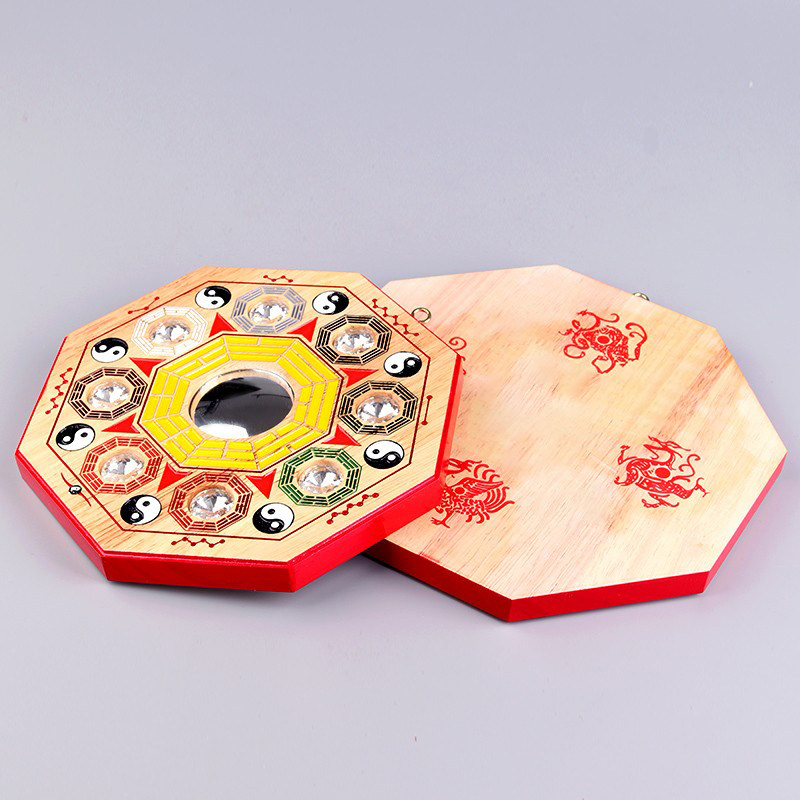 聚缘阁八卦镜桃木彩绘太极阴阳九宫八卦镜挂件凸镜凹镜平面镜八卦