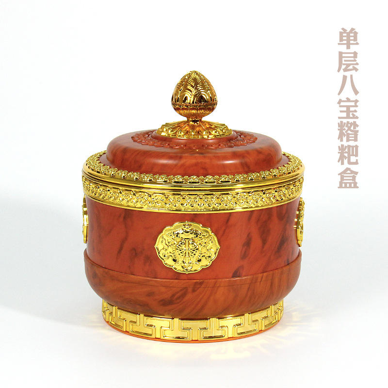 藏式八吉祥糌粑盒不锈钢内胆酸奶桶桶糖果青稞盒客厅居家摆件莲花