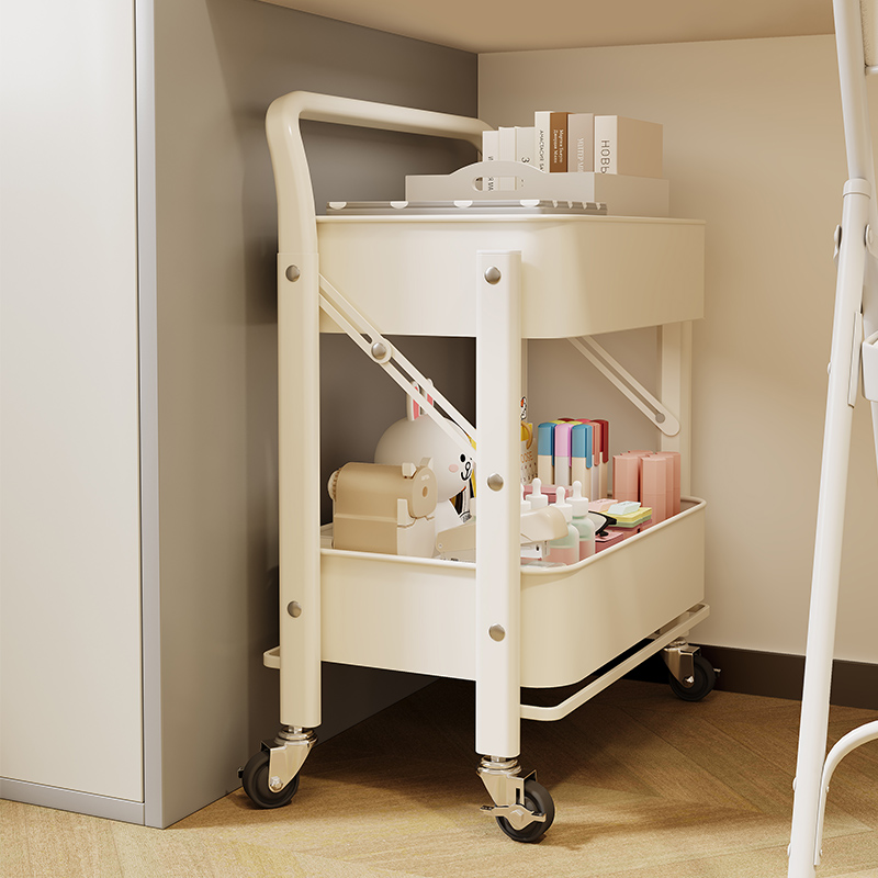 大学生宿舍可折叠书架置物架移动零食小推车落地桌下书包收纳架子