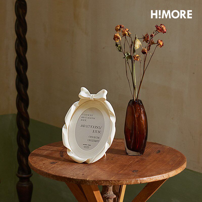 HIMORE纯白气质珠光丝带相框 6寸拍立得照片相框家居装饰摆件礼物