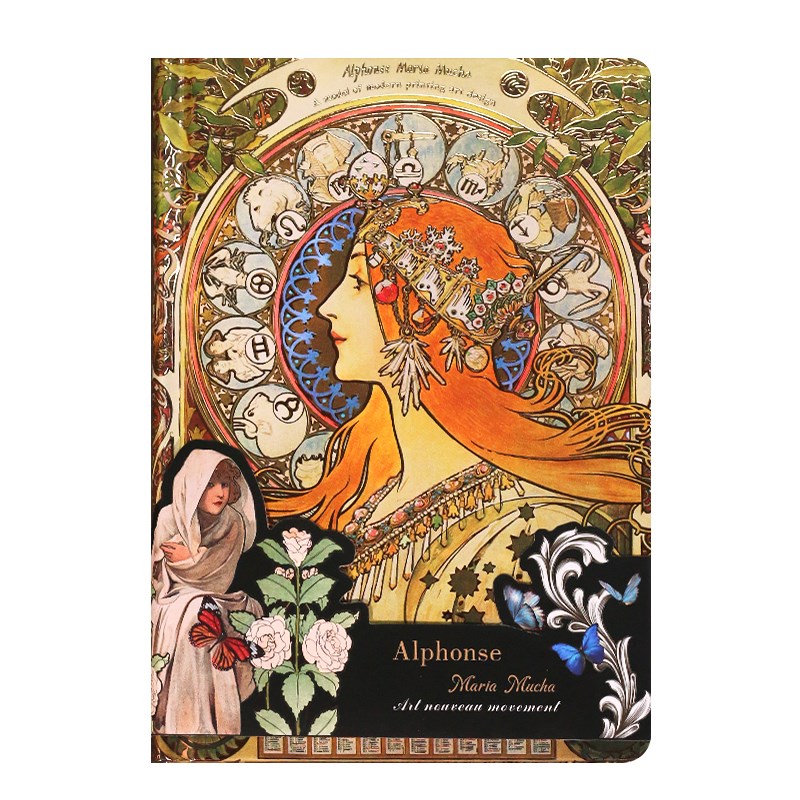 穆夏星座日记本复古欧式加厚全彩页手帐本少女心插画彩页本笔记本