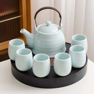 陶瓷家办公室用简约大号青瓷提梁壶茶具套装茶壶茶杯功夫茶具整套