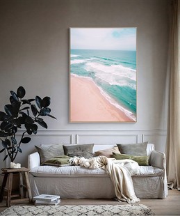 粉色沙滩大海挂画客厅沙发背景墙风景装饰画走廊玄关卧室壁画