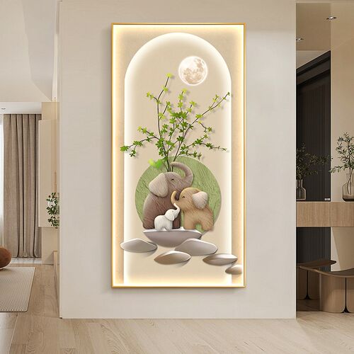奶油风灯大象入户玄关饰画现代绿植挂画客厅走廊过道画