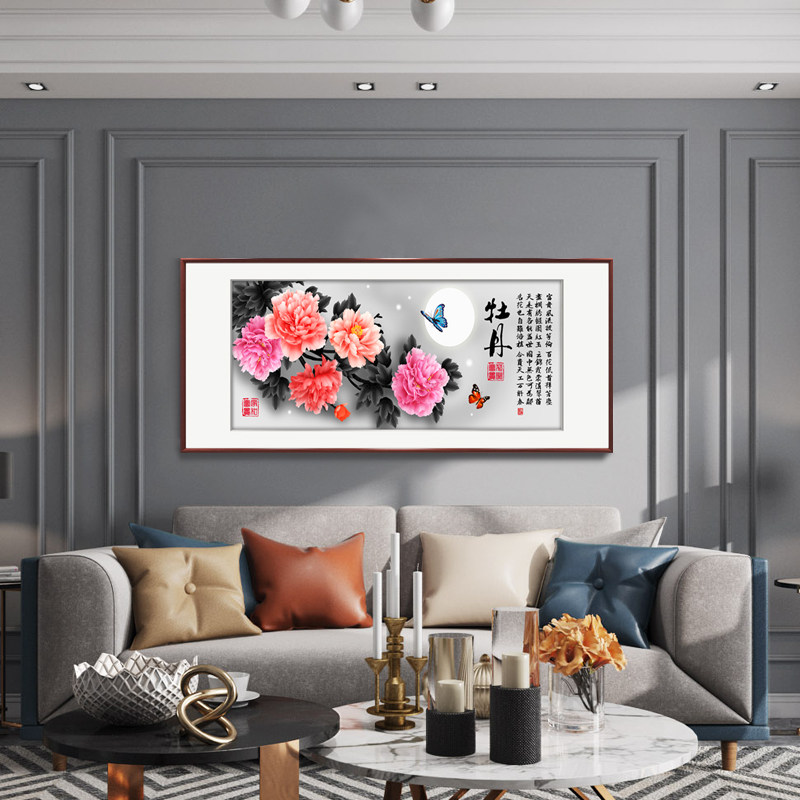 中式牡丹国画富贵山水客厅装饰画沙发背景墙壁画卧室墙面挂画