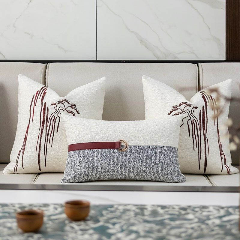 迎客松刺绣抱枕现代新客厅沙发靠垫样板间软装床头靠枕,居家布艺,靠垫/抱枕,淘宝优惠券,粉丝福利购,淘宝优惠卷