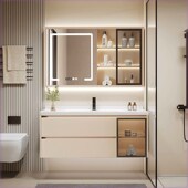 奶油风浴室柜洗手池洗衣洗漱台洗脸盆柜陶瓷一体盆