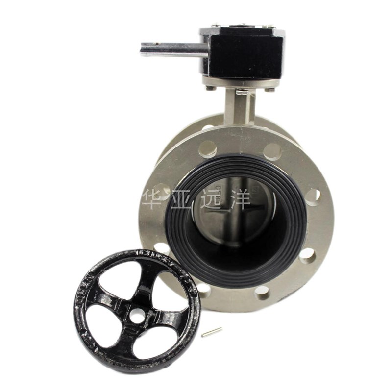 全不锈钢法兰式蝶软密封中线D34X-0/6P涡轮手柄手动衬胶DN80