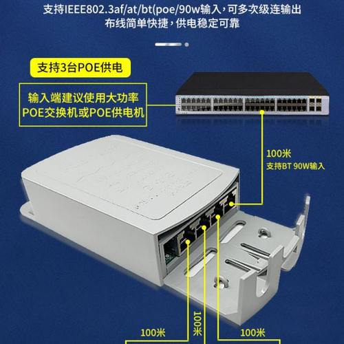 POE中继器一分二一分三48V室外防水延长摄像机标准供电网络级联宝