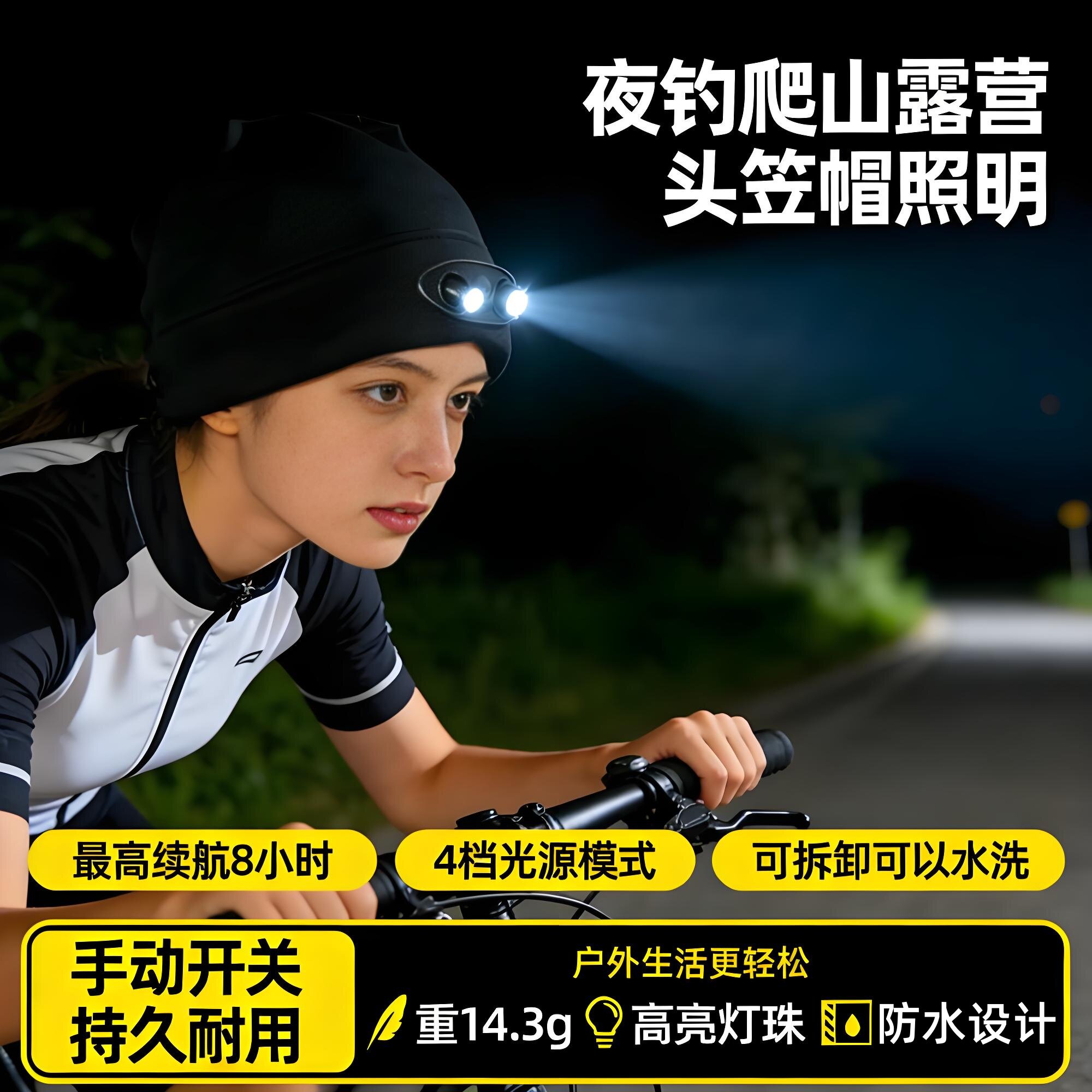 带灯加绒冬帽防风保暖照明烧烤骑行登山男女夜钓充电高续航头笠帽