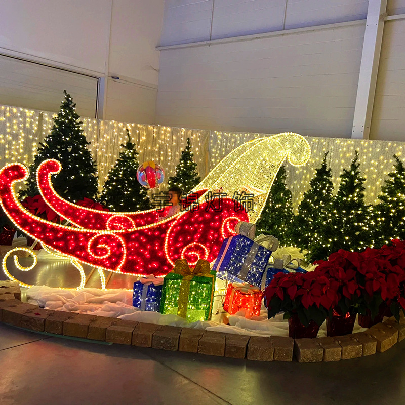 户外马拉车造型灯3D立体动物圣诞LED麋鹿梅花鹿节日造型灯装饰灯