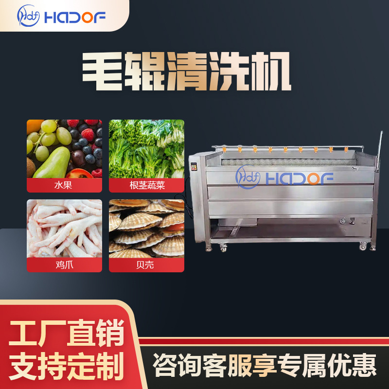 全自动果蔬清洗去皮机花生红薯毛辊清洗设备不锈钢预制菜生产线