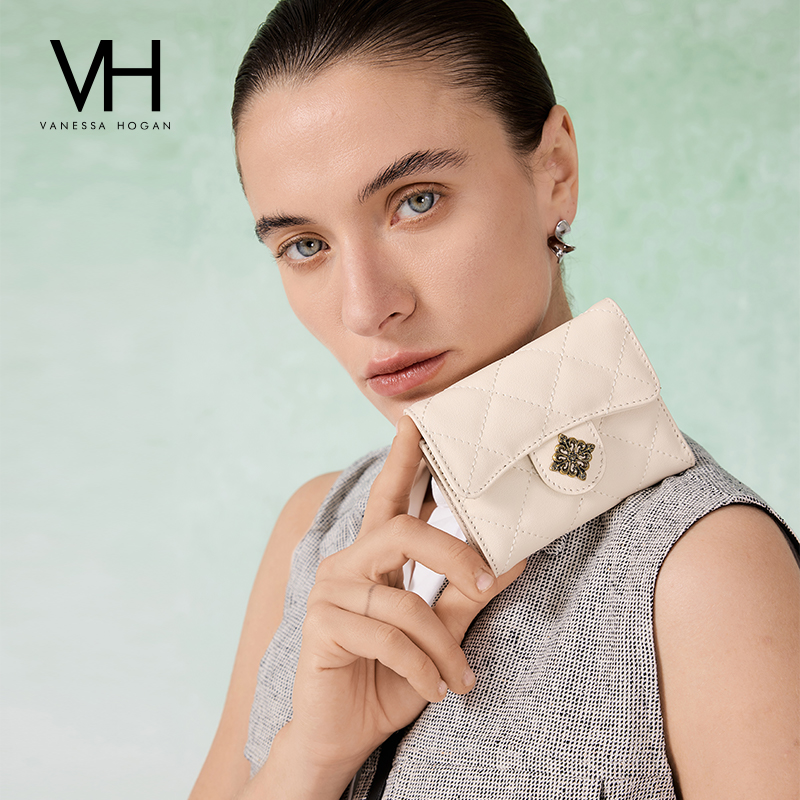 VH女包极光钱包真皮菱格高级感品质短款钱夹简约多卡位零钱包卡包
