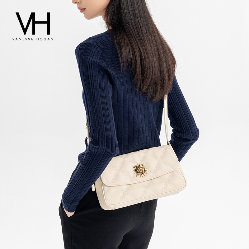 VH女包茵然系列可颂软包太阳神菱格牛皮单肩包通勤休闲斜挎小方包