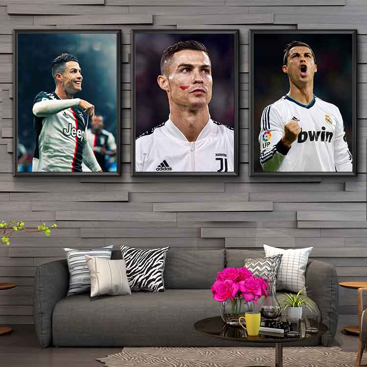 足球球星皇马尤文C罗装饰画海报墙贴宿舍体彩店实木相框画框挂画