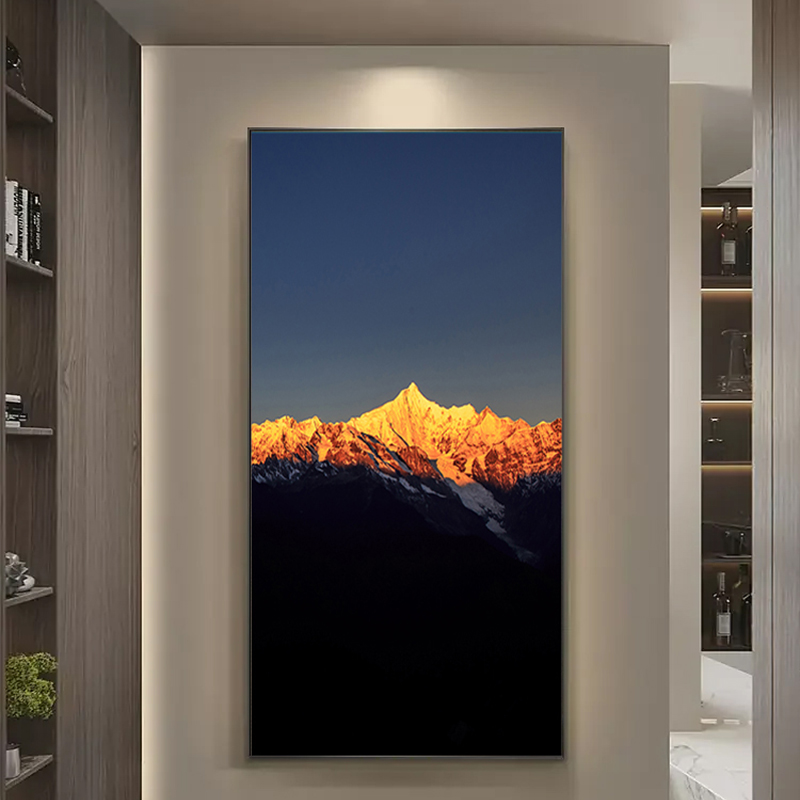 日照金山玄关装饰画入户走廊过道轻奢简约挂画高级感大气山水画图片