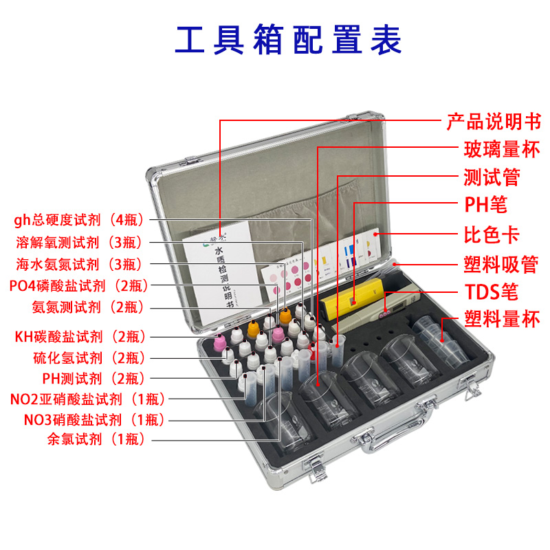 亚硝酸盐NO2氨氮测试剂ph值鱼塘水族养殖鱼缸水质硬度检测工具箱