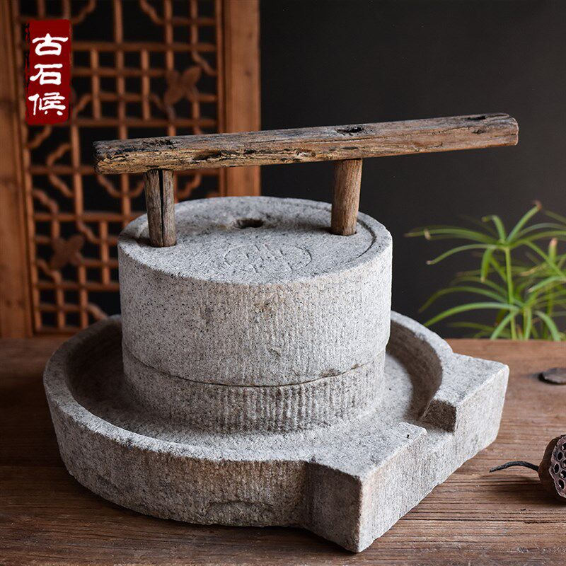精品传统小石磨磨盘民间老石磨青石手工天然磨手推旧复古石磨