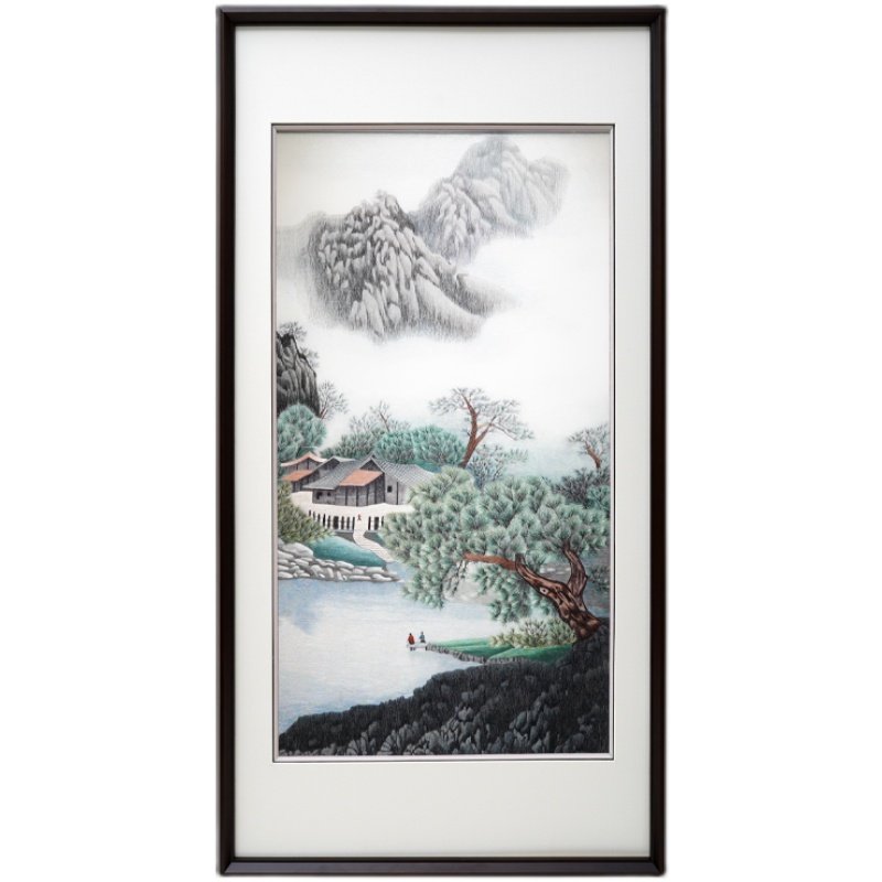成品挂画松柏刺绣画纯手工现代走廊玄关艺术背景墙饰画