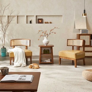 藤编实木阳台小桌椅三件咖啡厅奶茶店商业家具藤椅茶几单人