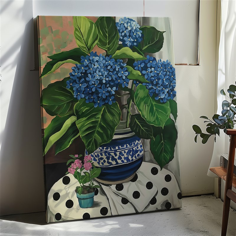 布纸有爱 无尽夏 现代花卉蓝色绣球装饰画客厅背景墙竖版清新挂画图片