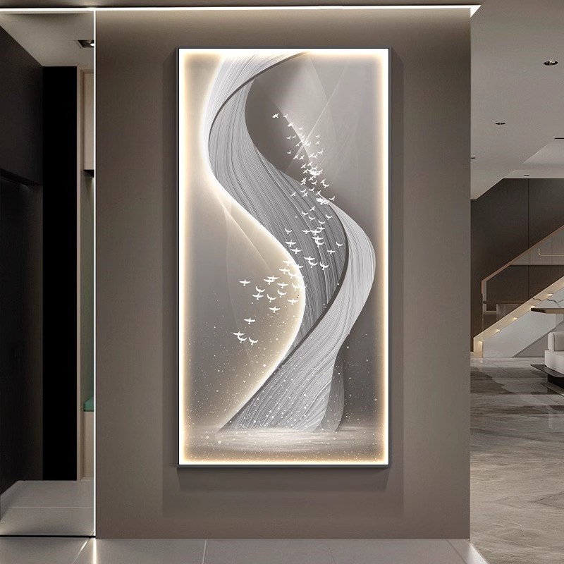 带灯玄关装饰画LED灯画走廊过道楼梯挂画抽象意式极简艺术画壁灯图片