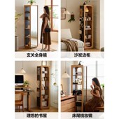 实木旋转镜柜落地穿衣镜中古风度旋转书架洞洞板樱桃木全身镜