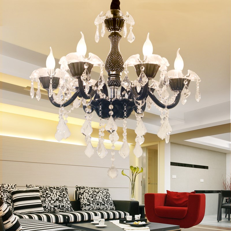 欧式客厅水晶吊灯黑色复古灯创意网咖漫咖啡厅酒吧led蜡烛灯