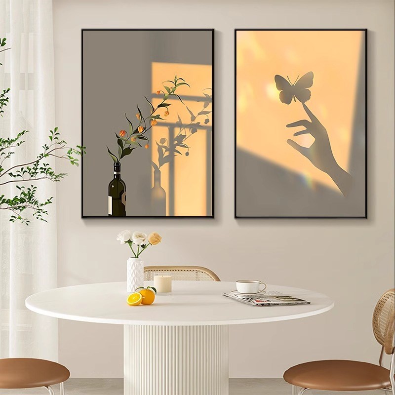现代简约餐厅装饰画小清新花卉客厅沙发背景墙面挂画两联餐桌壁画图片