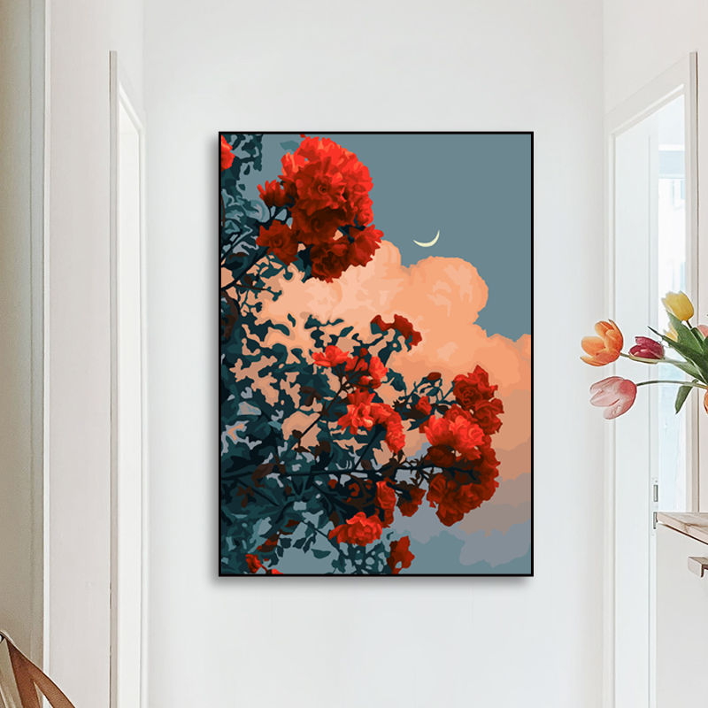 数字油画diy涂色丙烯画手工减压D花卉填色油彩画填充客厅装饰壁画图片