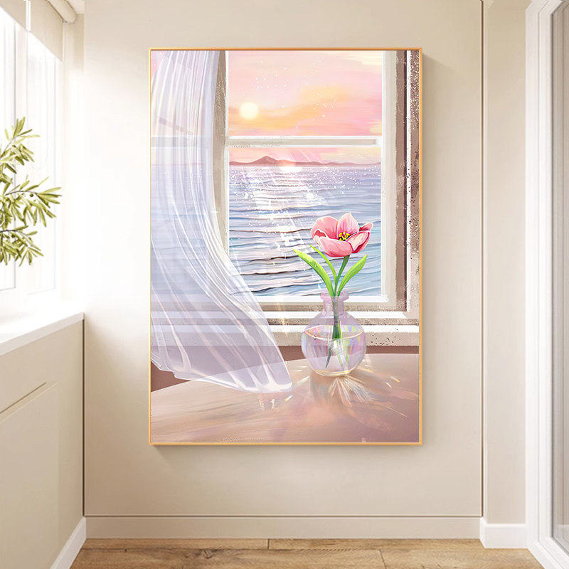 入户海景玄关装饰画奶油风走廊过道挂画客厅沙发背景墙肌理绿植画图片