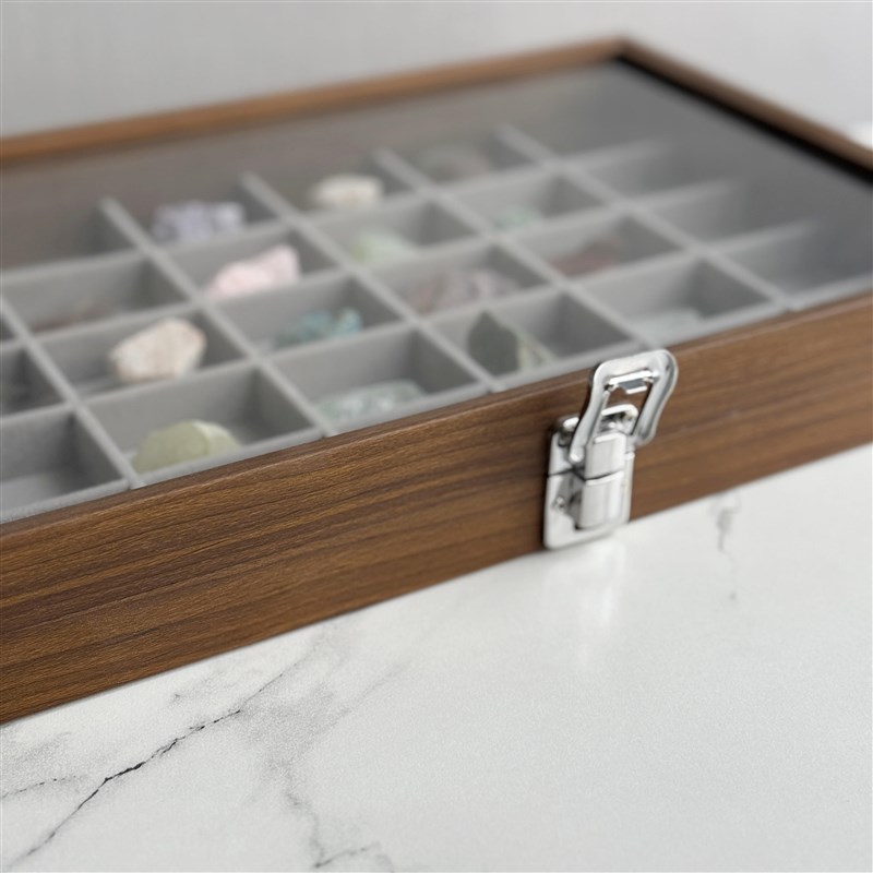 猫矿盒矿石标盒框晶标本展示收藏盒透明玻璃盒装原石收纳整理盒