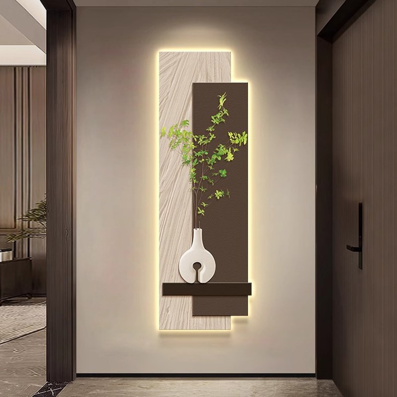 现代轻奢绿植玄关过道装饰画入户门led壁灯画高级感客厅走廊挂画图片
