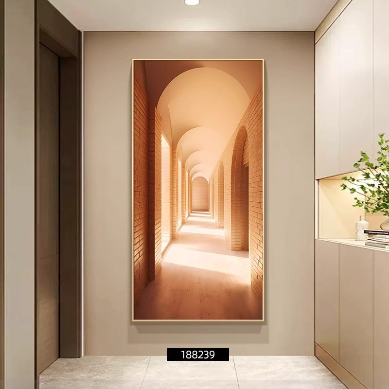 入户玄关装饰画高级感正对门墙客厅挂画绿植现代简约走廊过道壁画图片