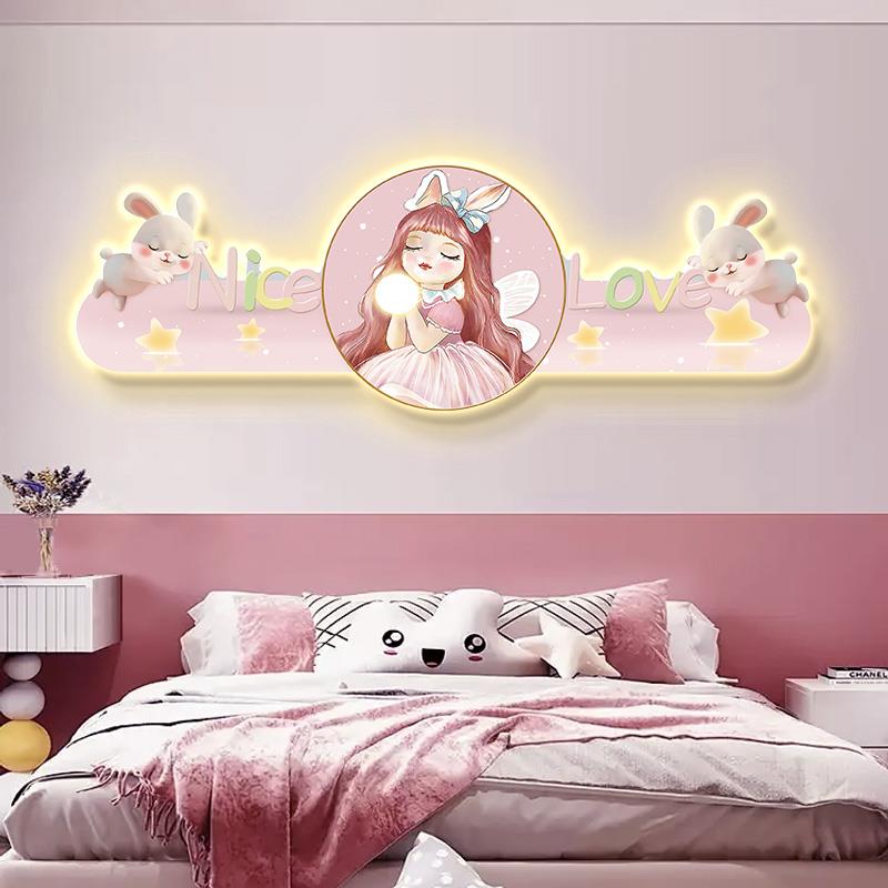 女孩房间卧室装饰画粉色床头画男孩房间布置宇航员卡通挂画背景画图片