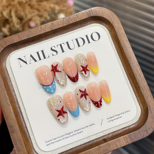 纯手工【红蓝】撞色法式猫眼闪亮仙女风圣诞星星显白通勤穿戴