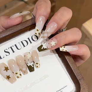 纯手工【浅棕豹纹】高级美拉德秋冬法式蝴蝶结格纹氛围感穿戴甲