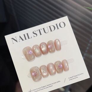 纯手工【泡沫星河】猫眼闪亮可爱仙女风星球显白通勤短款穿戴甲