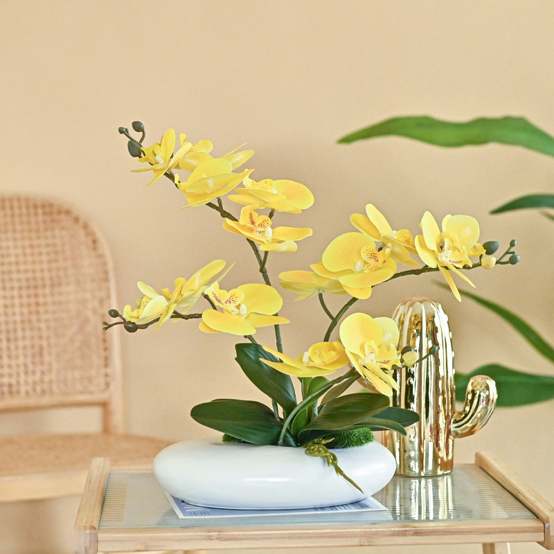 手感蝴蝶兰仿真花艺假花盆栽摆设客厅酒店餐桌面装饰品插花卉摆件