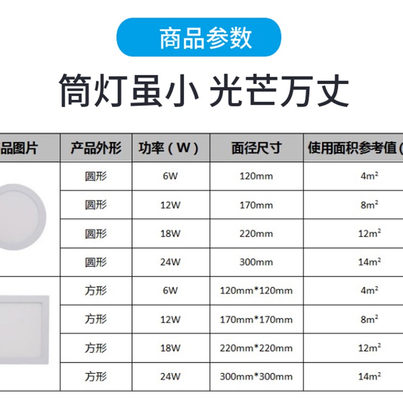LED可调光明装筒灯 半导体控制整流器无极调光超薄方形圆形免钻孔