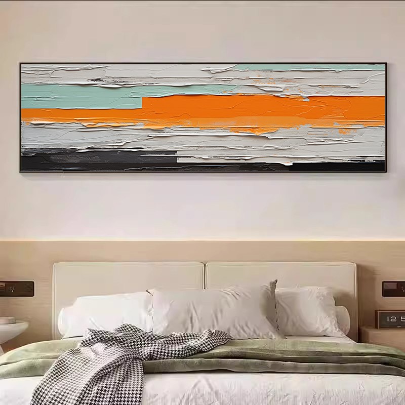 抽象客厅装饰画现代简约卧室床头画宾馆酒店挂画沙发背景横肌理感图片