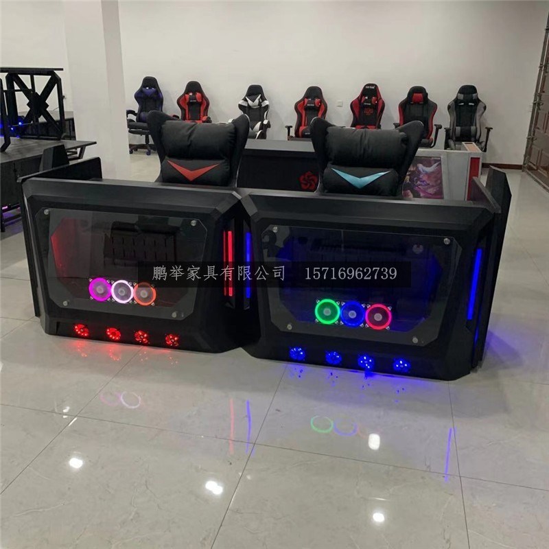 新款网吧桌椅网咖桌定制电竞酒店双人多人一体游戏电脑桌双层DIY