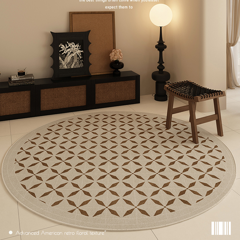 法式复古风绿色客厅地毯卧室圆形地垫免打理坐垫加厚免洗擦垫子